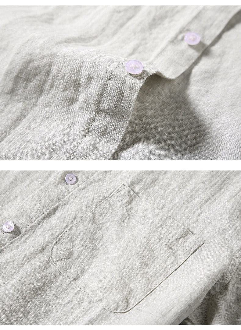Low collar linen shirt